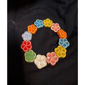 Y46 Multicolor clay bead flowers stretchy bracelet